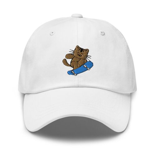 Skate Cat Dad Hat - Embroidered Cap for Skateboard Lovers image 1