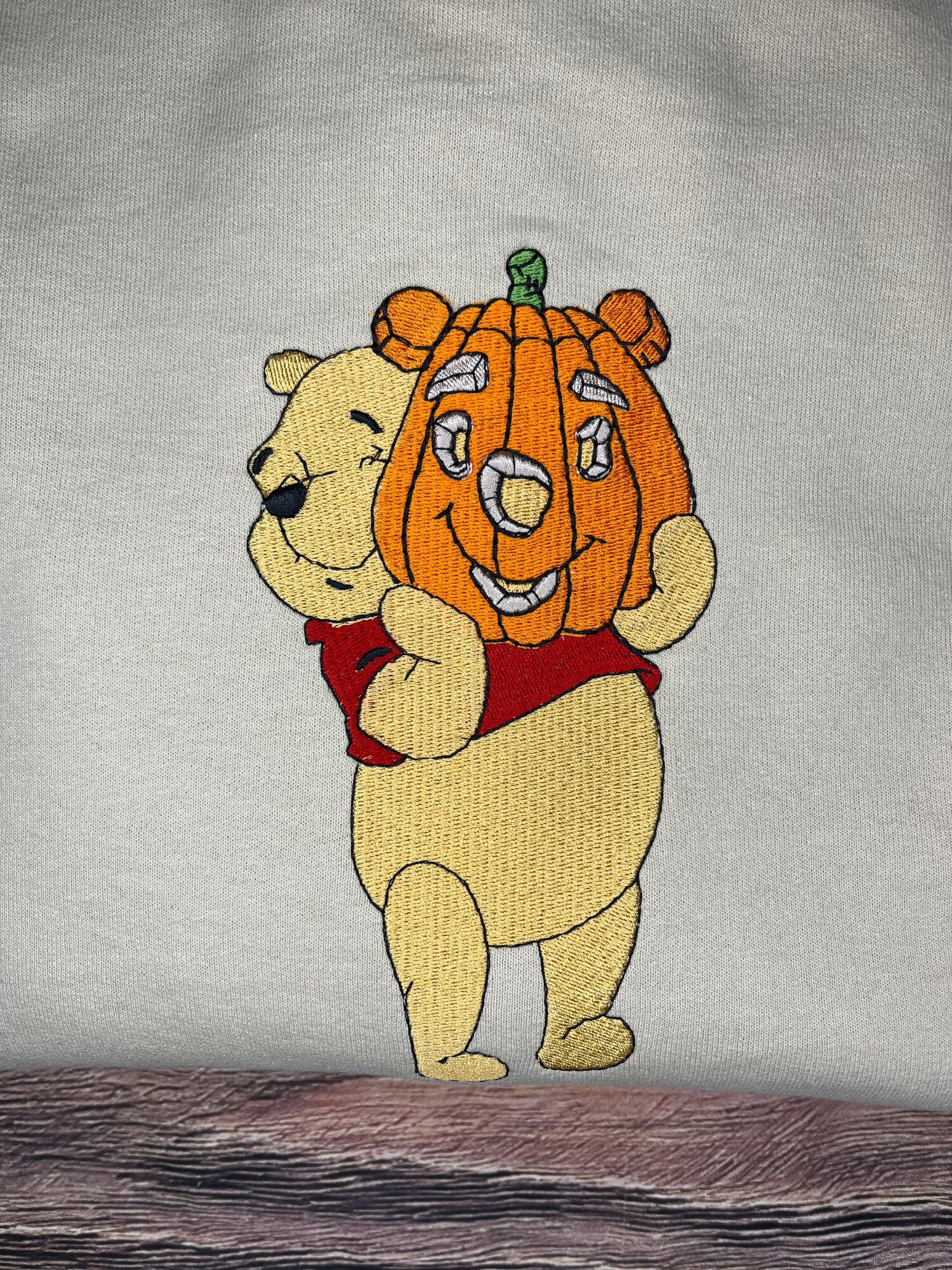 Pooh Bear Halloween Pumpkin Embroidered Sweatshirt Cute Fall Cozy Sweater image 1