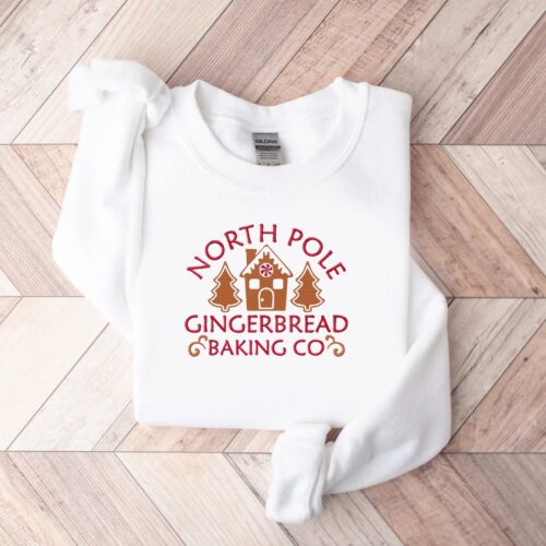 North Pole Gingerbread Christmas Embroidered Sweatshirt Holiday Winter Apparel image 0