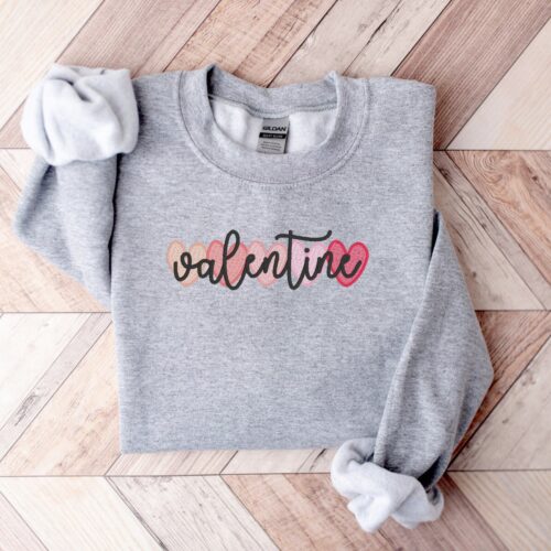 Valentine's Day Hearts Embroidered Sweatshirt Cozy Hearts Crewneck Pullover image 0