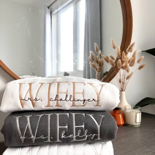 Personalized Embroidered Wife Sweatshirt Custom Last Name Bridal Engagement Gift image 0