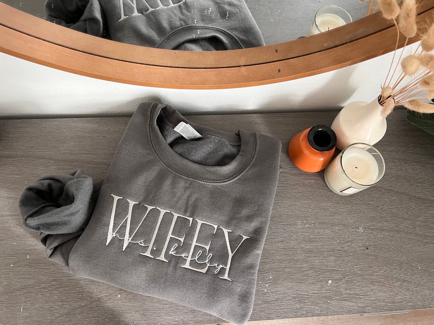 Custom Embroidered Wife Sweatshirt Personalized Last Name Bridal Gift Engagement Sweatshirt image 2