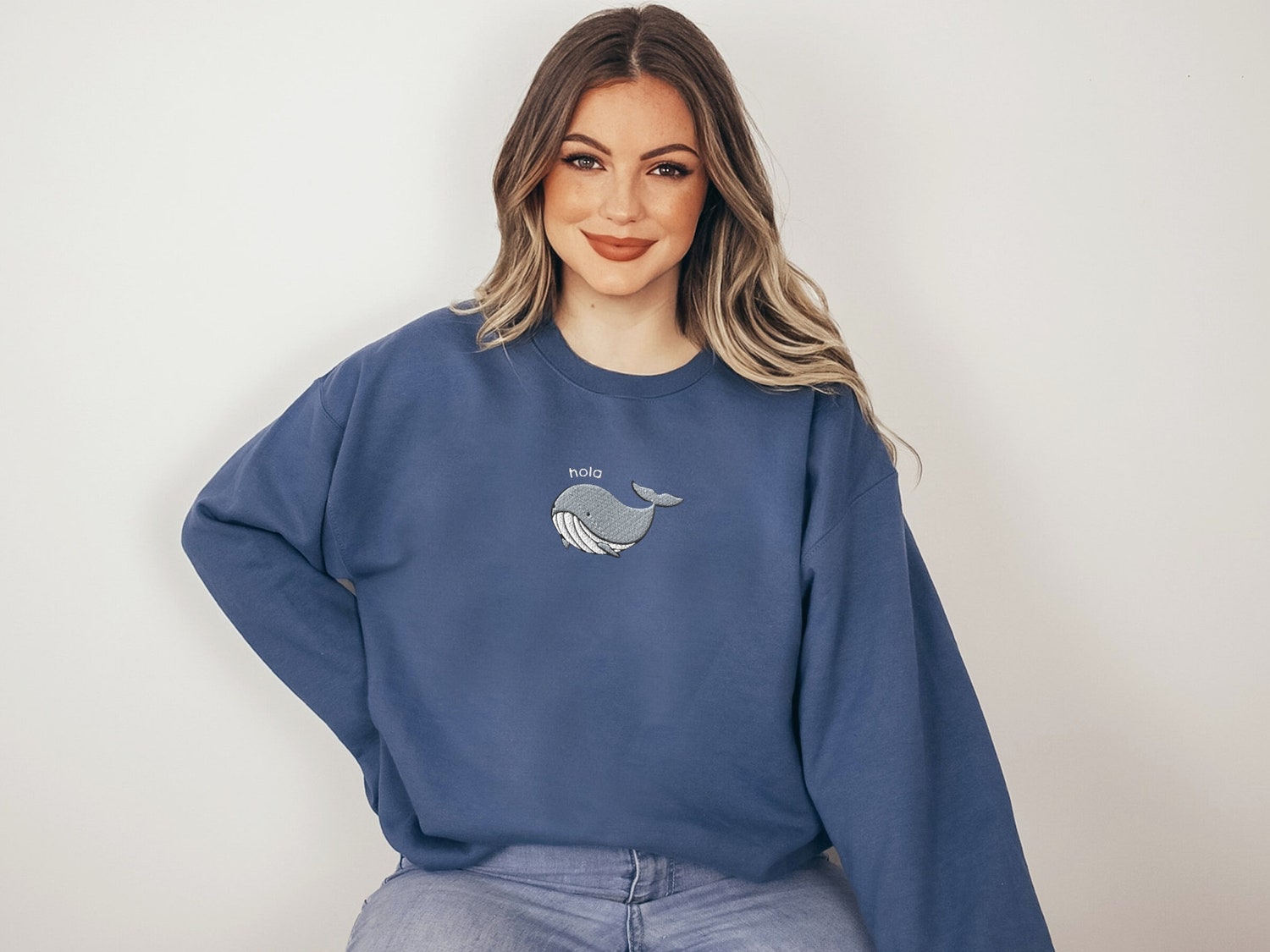 Embroidered Whale Sweatshirt Funny Whale Shirt Spirit Animal Embroidery Crewneck image 2