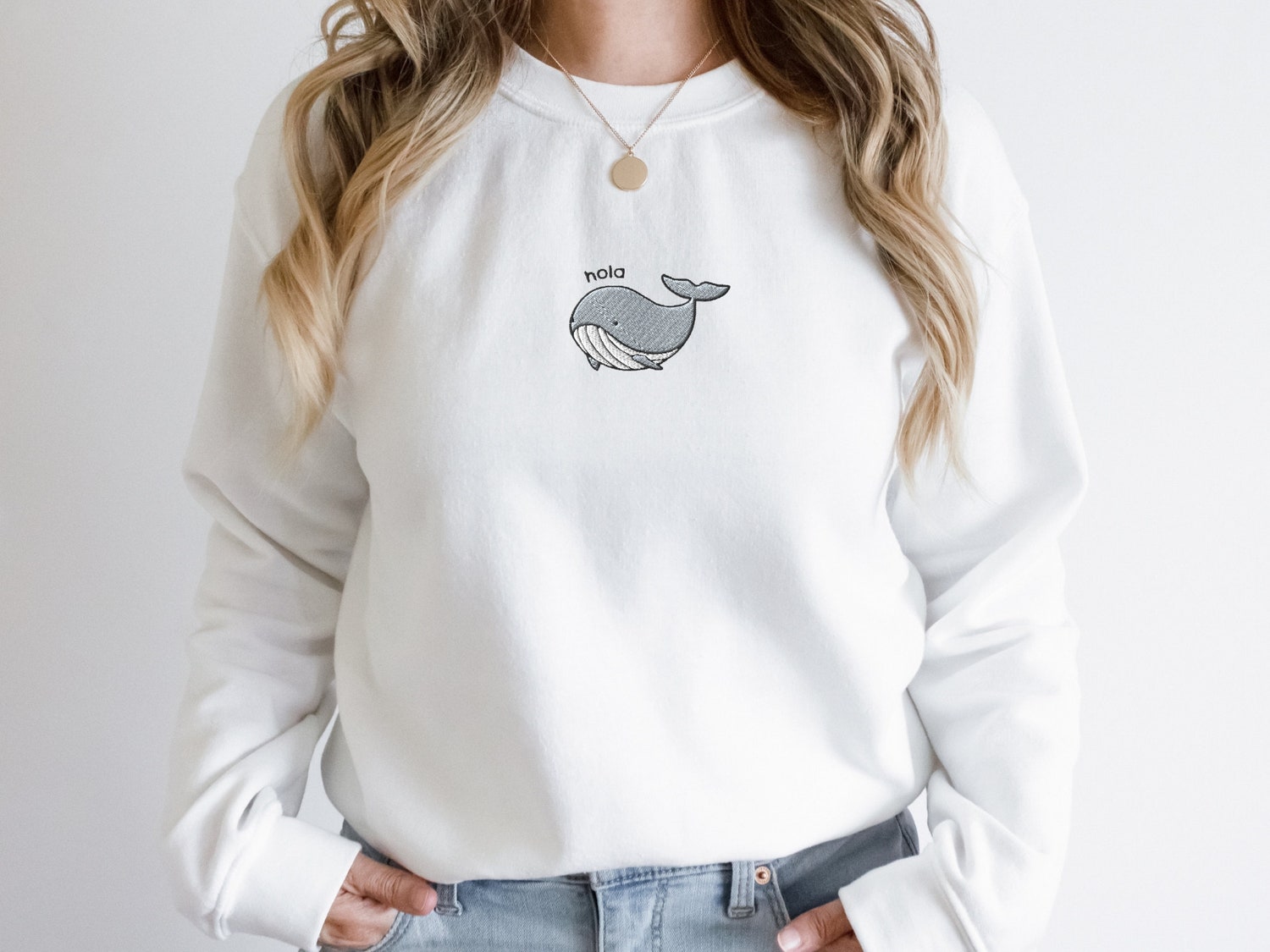 Embroidered Whale Sweatshirt Funny Whale Shirt Spirit Animal Embroidery Crewneck image 1