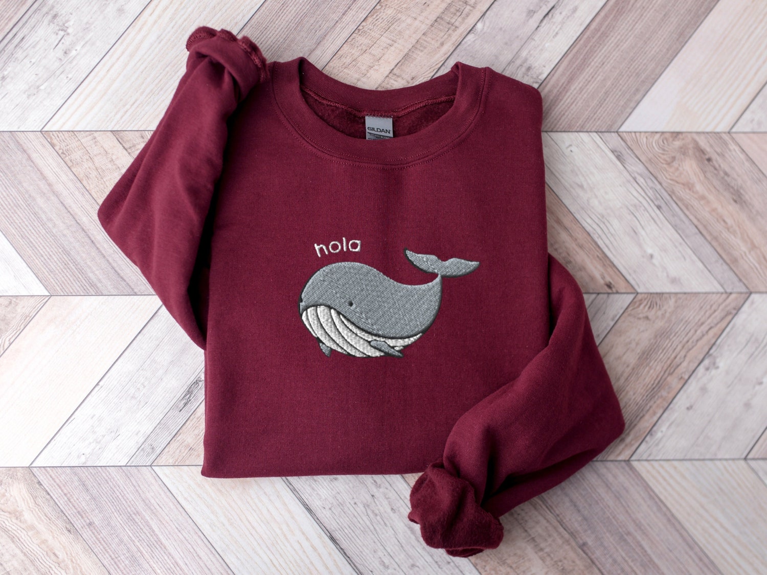 Embroidered Whale Sweatshirt Funny Whale Shirt Spirit Animal Embroidery Crewneck image 3