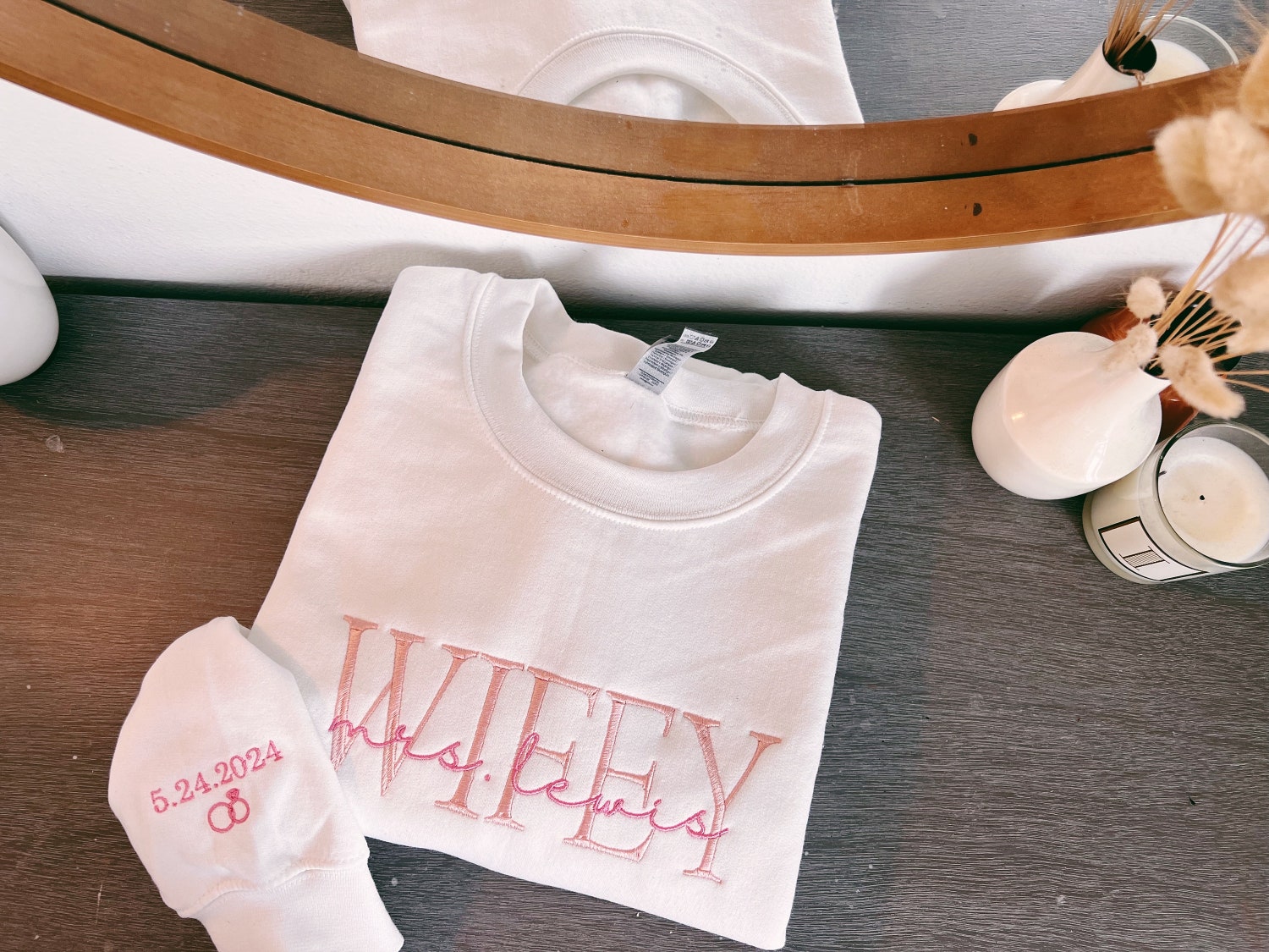 Wifey Personalized Embroidery Sweatshirt Custom Last Name Bridal Engagement Gift image 3