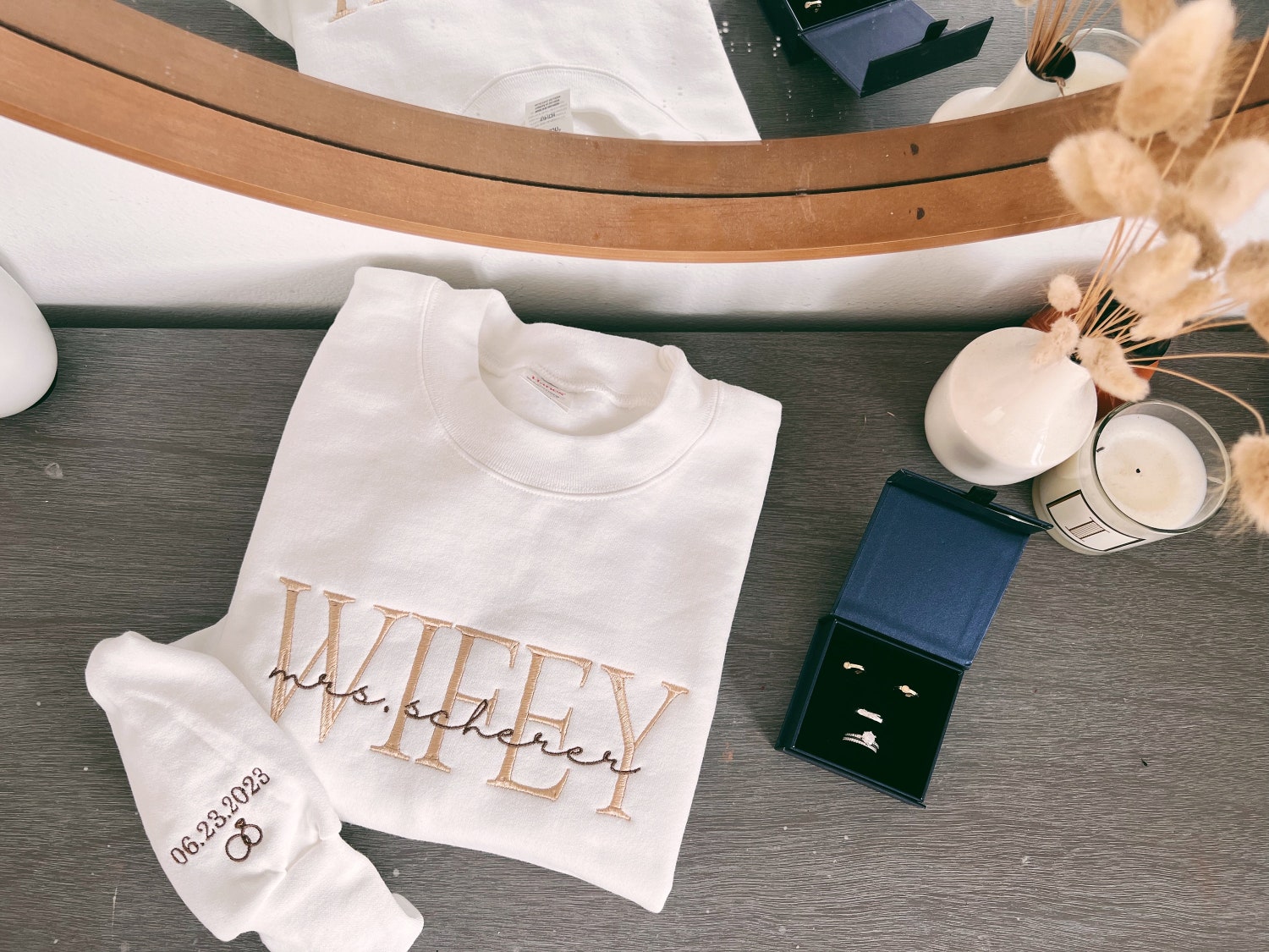 Wifey Personalized Embroidery Sweatshirt Custom Last Name Bridal Engagement Gift image 4