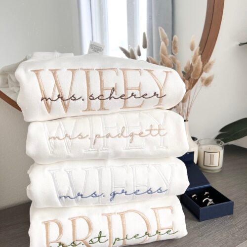 Wifey Personalized Embroidery Sweatshirt Custom Last Name Bridal Engagement Gift image 0