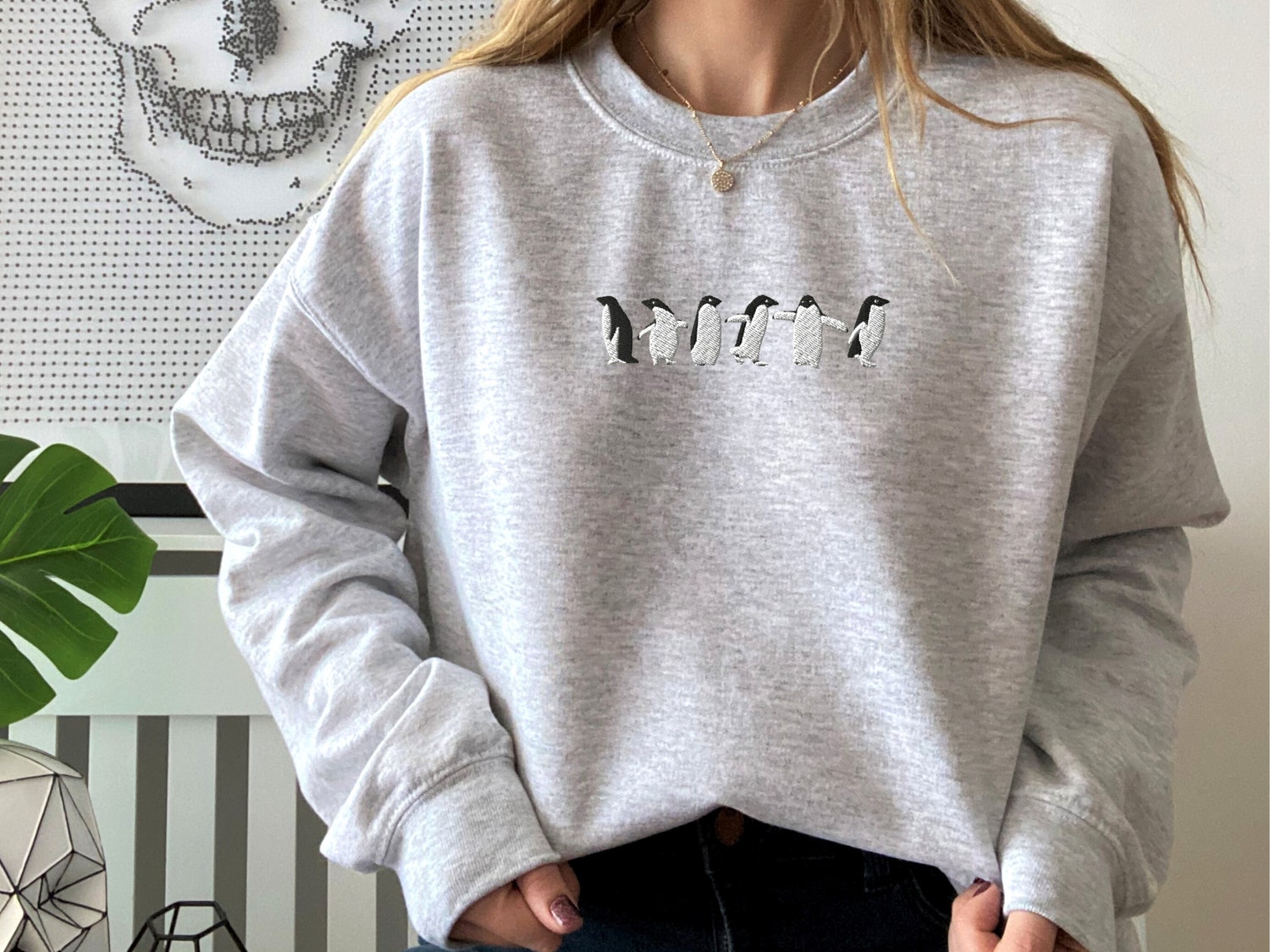 Embroidered Penguin Sweatshirt Funny Crewneck Sweater Unique Gift for Her or Him image 4