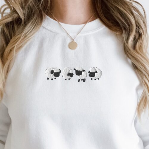 Embroidered Sheep Sweatshirt Funny Crewneck Sweater Sheep Spirit Animal Shirt Gift image 0