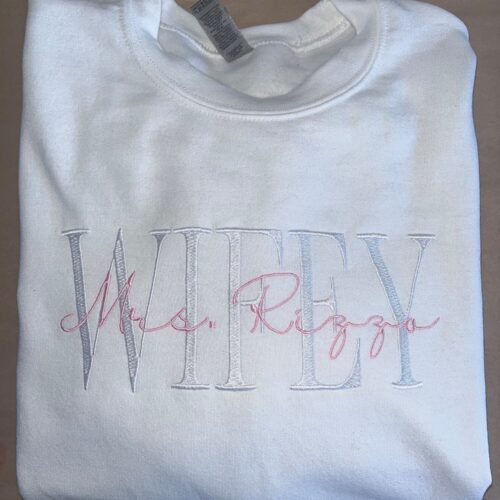 Personalized Wifey Sweatshirt Custom Embroidered Crewneck Last Name Sweatshirt Gift image 0