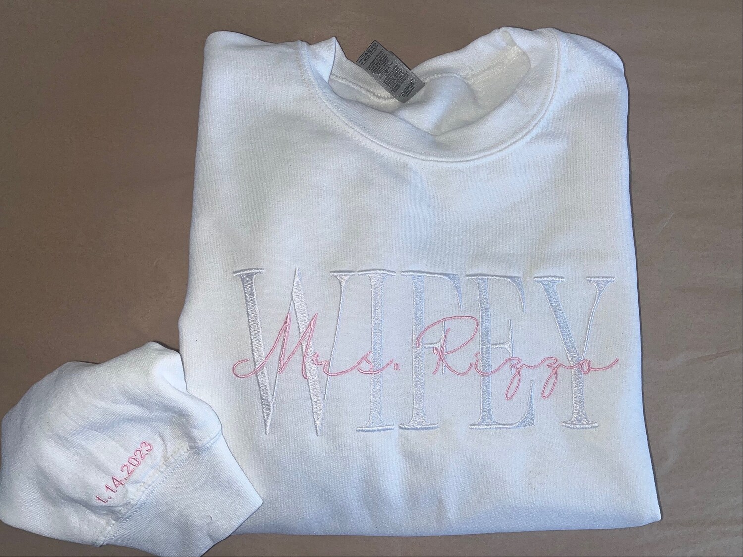 Personalized Wifey Sweatshirt Custom Embroidered Crewneck Last Name Sweatshirt Gift image 1