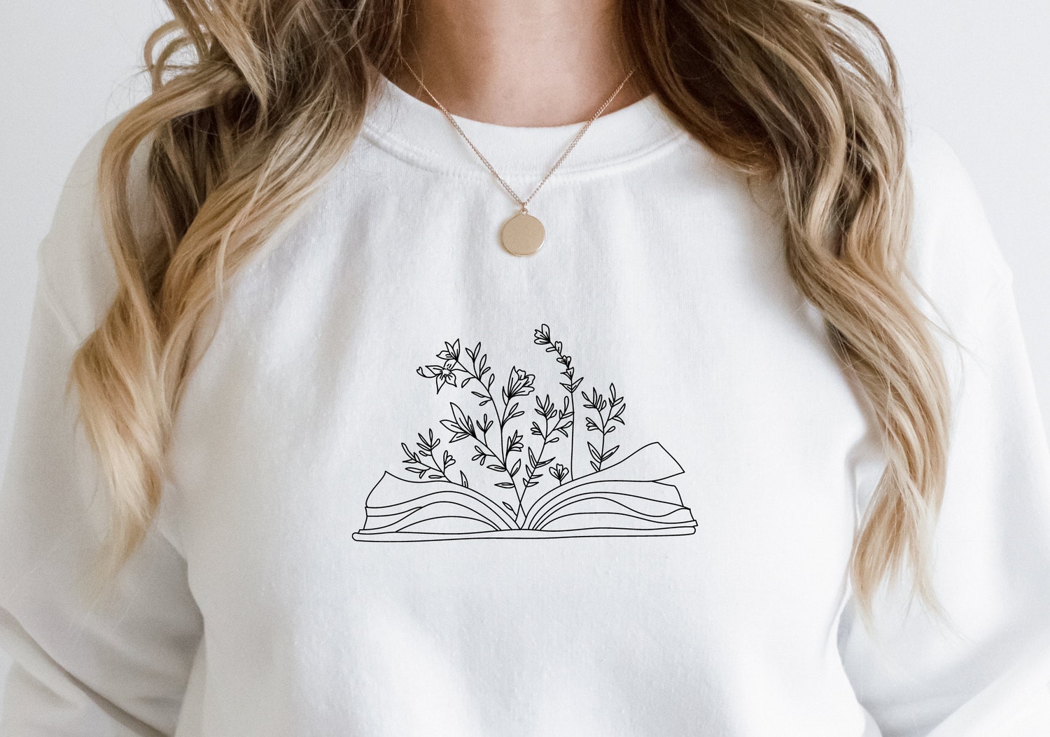 Embroidered Wildflower Book Lover Sweatshirt Cottagecore Floral Reading Shirt Gift for Her image 1