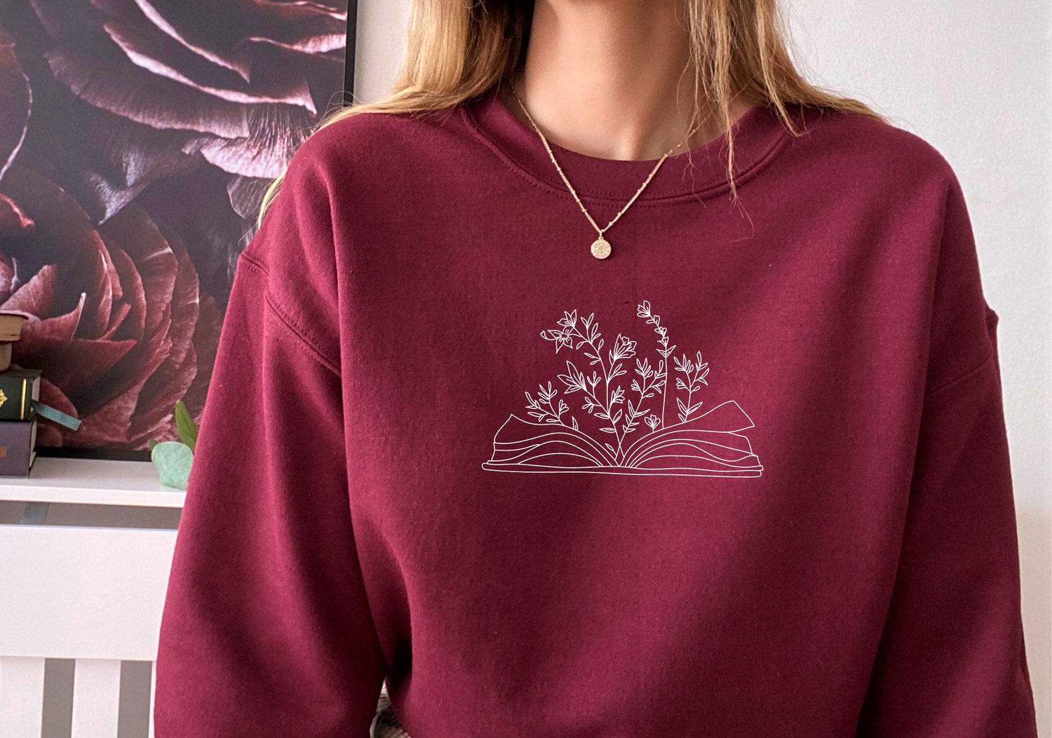 Embroidered Wildflower Book Lover Sweatshirt Cottagecore Floral Reading Shirt Gift for Her image 5