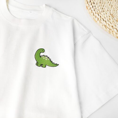 Embroidered Dinosaur Shirt Ultra Soft Tee Unisex Dino T-Shirt Perfect Gift for Him or Her image 0