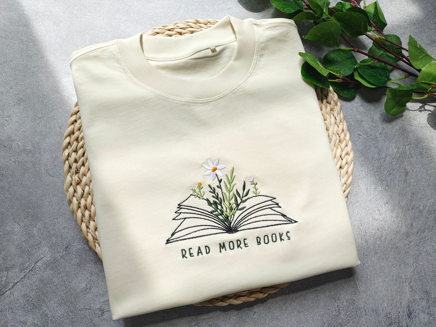 Read More Books Embroidered T-Shirt - Book Lover Shirt - Wildflower Tee - Gifts for Readers image 1