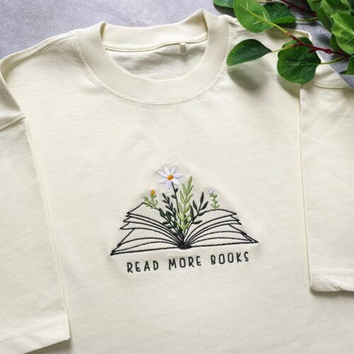 Read More Books Embroidered T-Shirt - Book Lover Shirt - Wildflower Tee - Gifts for Readers image 0