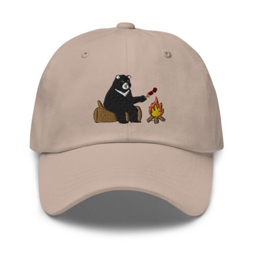 Black Bear Camping Fire Embroidered Hat - Baseball Cap for Men and Women Nature Wildlife Hiking Gift image 0