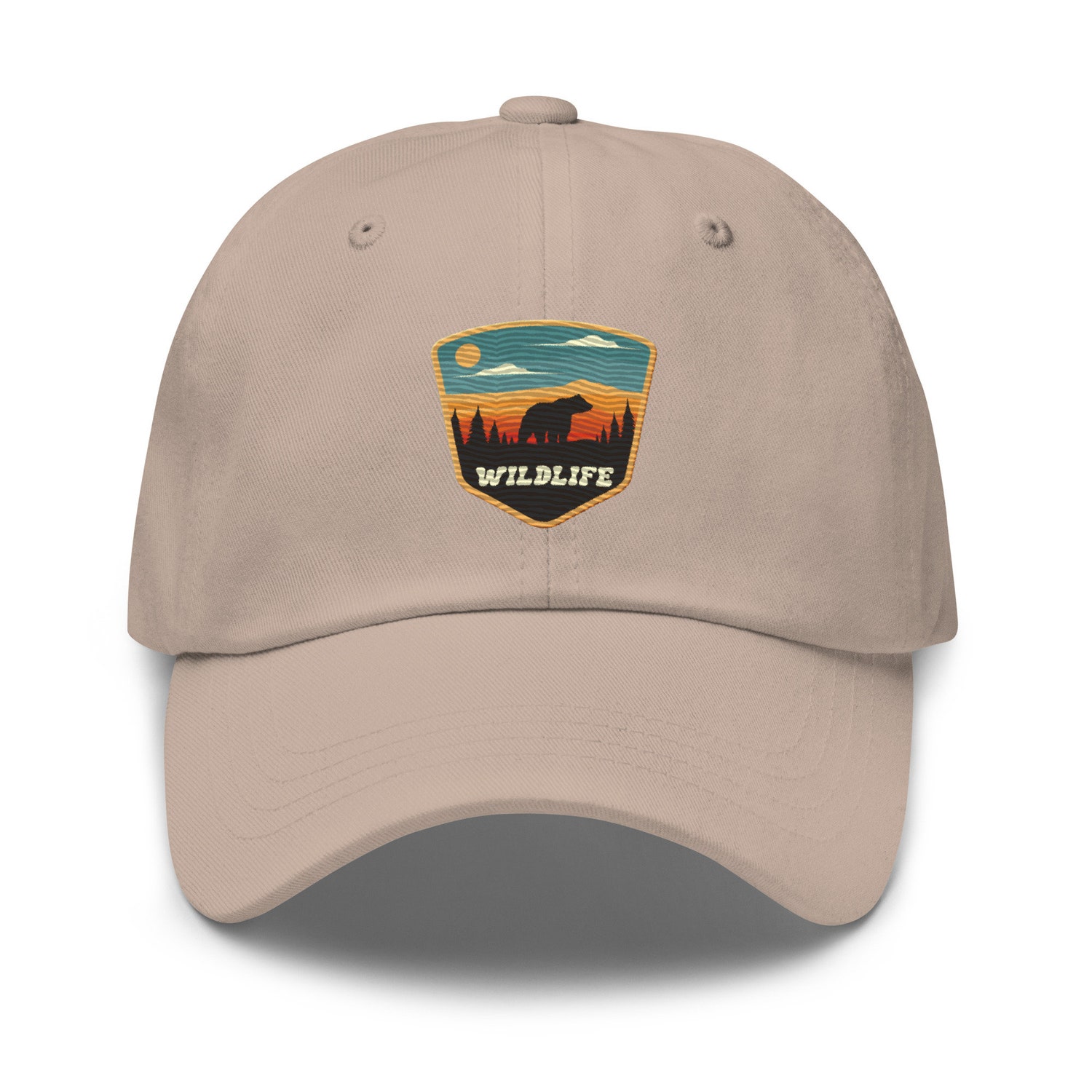 Retro Bear in the Woods Embroidered Dad Hat - Adjustable Outdoor Hiking Sunset Mountain Baseball Cap image 5