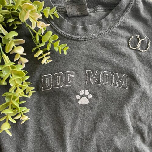 Dog Mom Cat Mom Embroidered T-Shirt Paw Print Pet Lovers Gift Women’s Shirt image 0