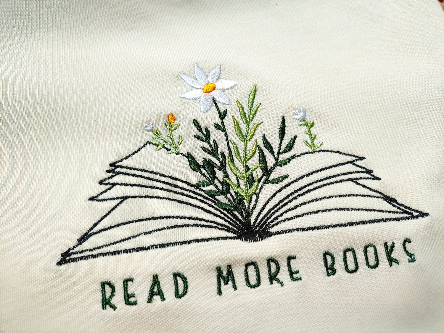 Read More Books Embroidered T-Shirt - Book Lover Shirt - Wildflower Tee - Gifts for Readers image 3