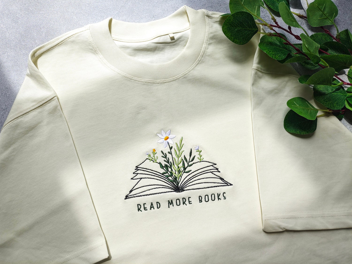 Read More Books Embroidered T-Shirt - Book Lover Shirt - Wildflower Tee - Gifts for Readers image 2