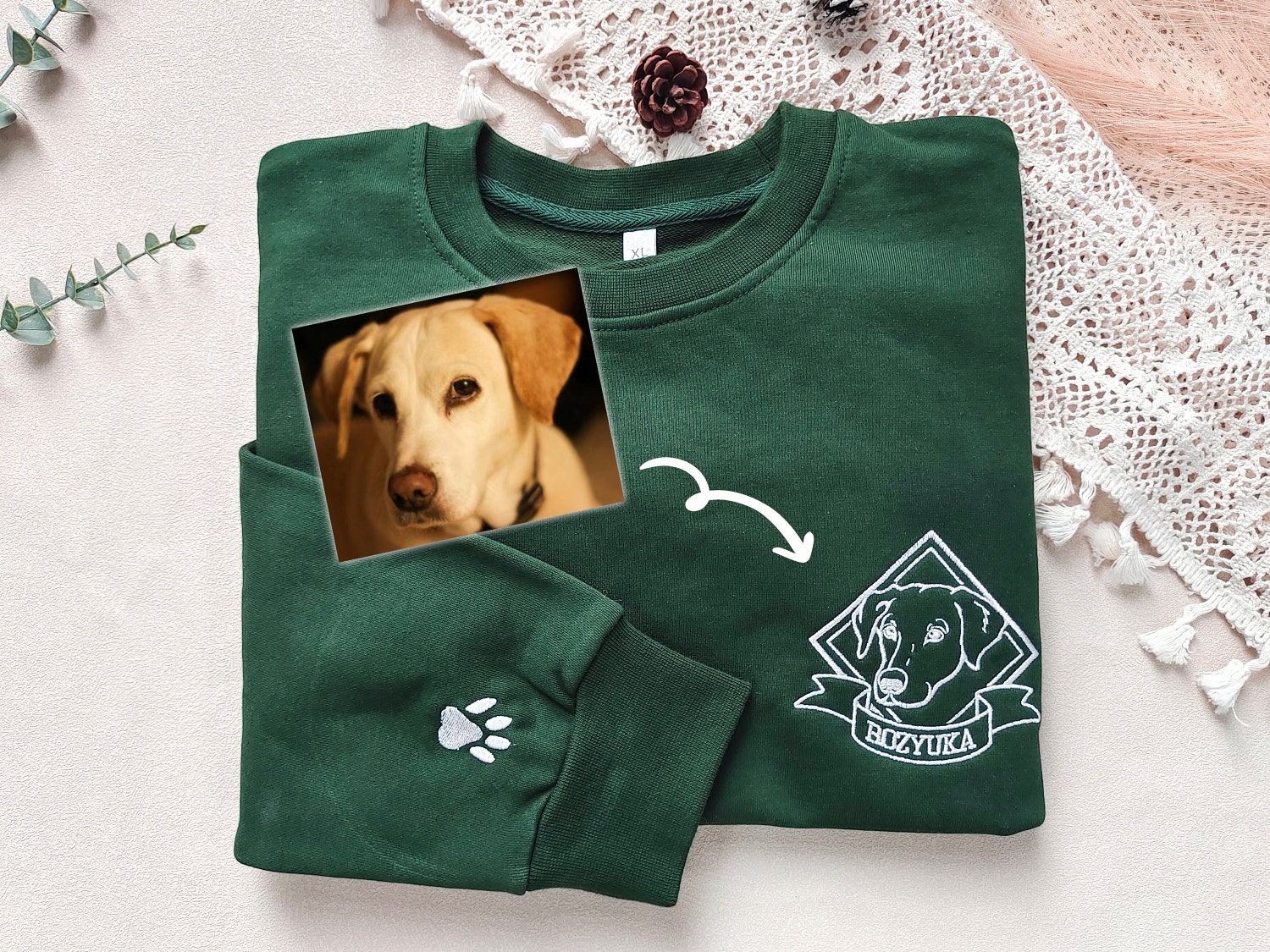 Custom Dog Photo Embroidered Sweatshirt - Personalized Pet Face Hoodie - Custom Pet Portrait Gift image 1