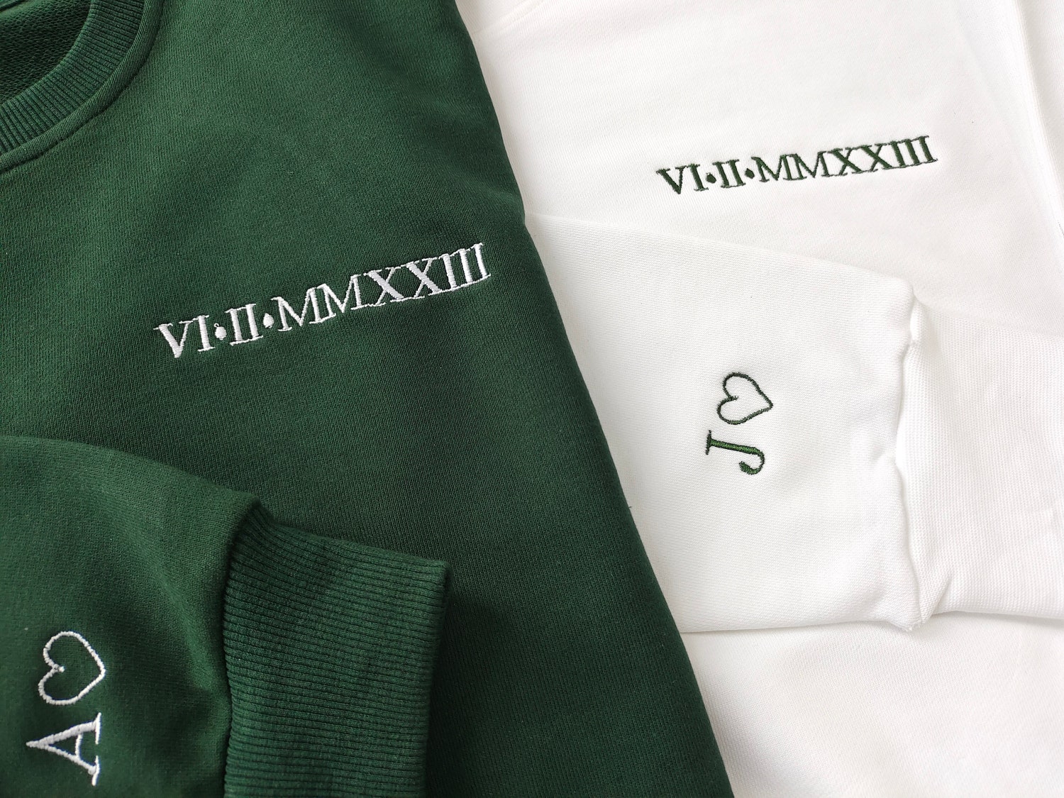 Custom Embroidered Roman Numeral Date Sweatshirt Personalized Word Heart Sleeves Couple's Hoodie Boyfriend Valentine’s Gift image 2