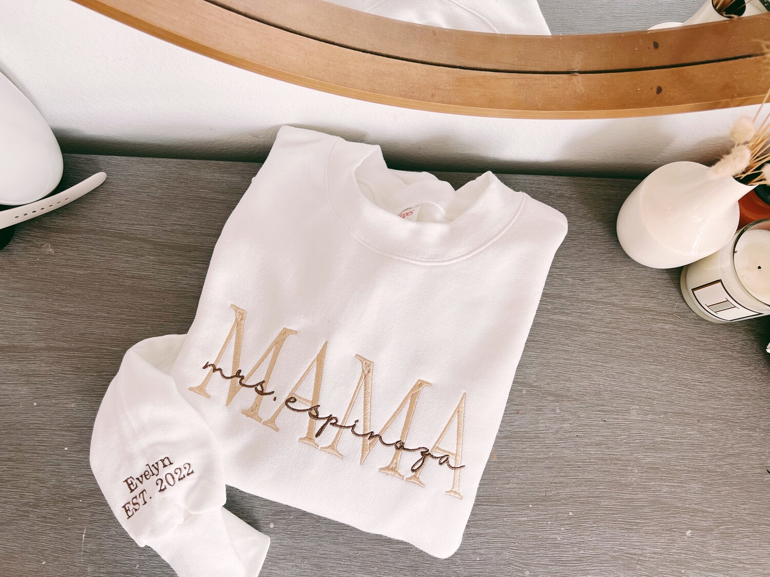 Personalized Embroidered Mama Sweatshirt Custom Last Name Bridal & Engagement Gift image 1