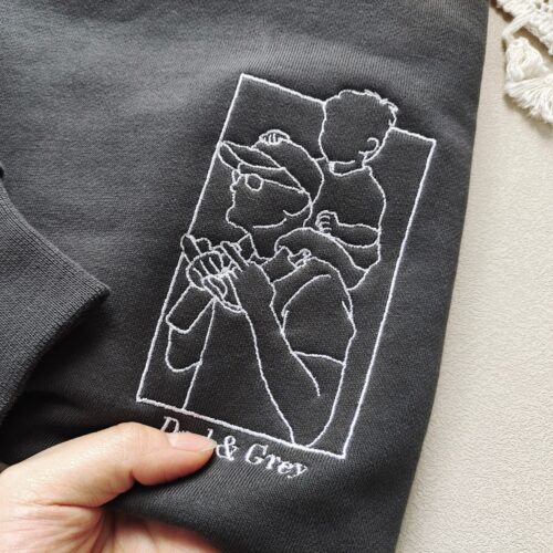 Custom Father's Day Embroidered Sweatshirt - Family Portrait Hoodie - Funny Dad Gift - Outline Design image 0