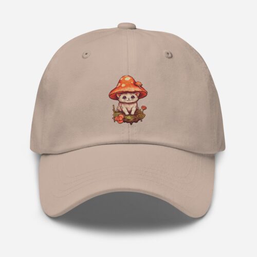 Cat With Mushroom Hat Embroidered Adjustable Baseball Cap - Unisex Dad Hat Cute Gift image 0