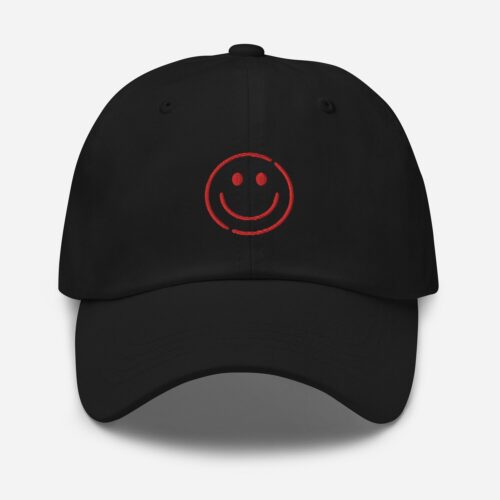 Red Smiley Face Embroidered Hat - Adjustable Unisex Baseball Cap Gift image 1