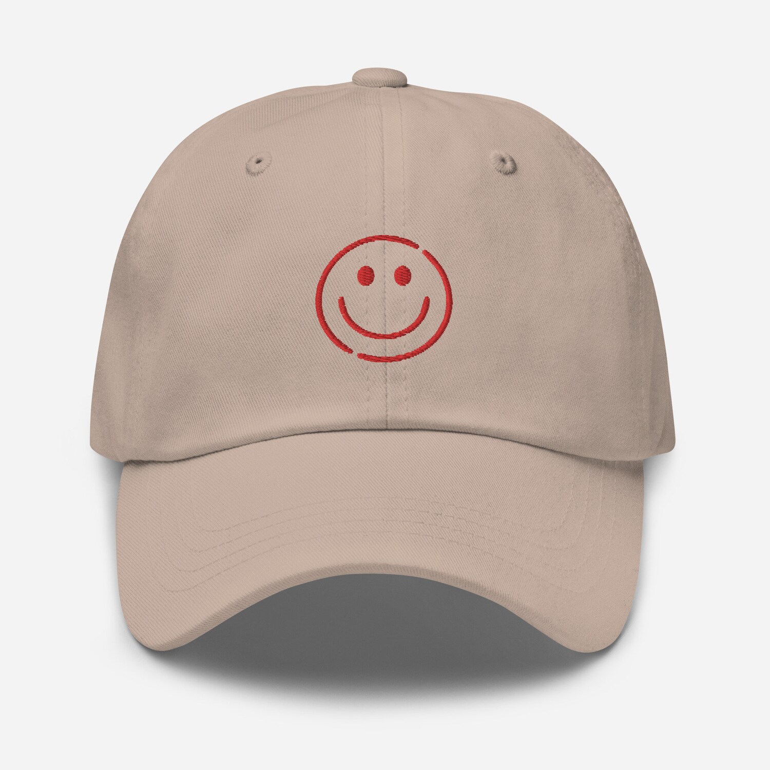 Red Smiley Face Embroidered Hat - Adjustable Unisex Baseball Cap Gift image 4