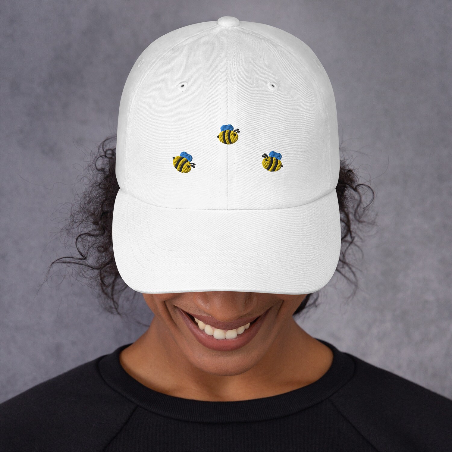 Three Bees Embroidered Adjustable Hat - Unisex Soft Baseball Cap Cute Gift image 1