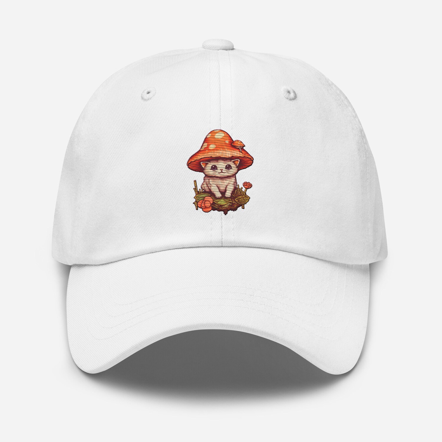 Cat With Mushroom Hat Embroidered Adjustable Baseball Cap - Unisex Dad Hat Cute Gift image 6