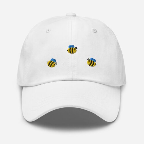 Three Bees Embroidered Adjustable Hat - Unisex Soft Baseball Cap Cute Gift image 0