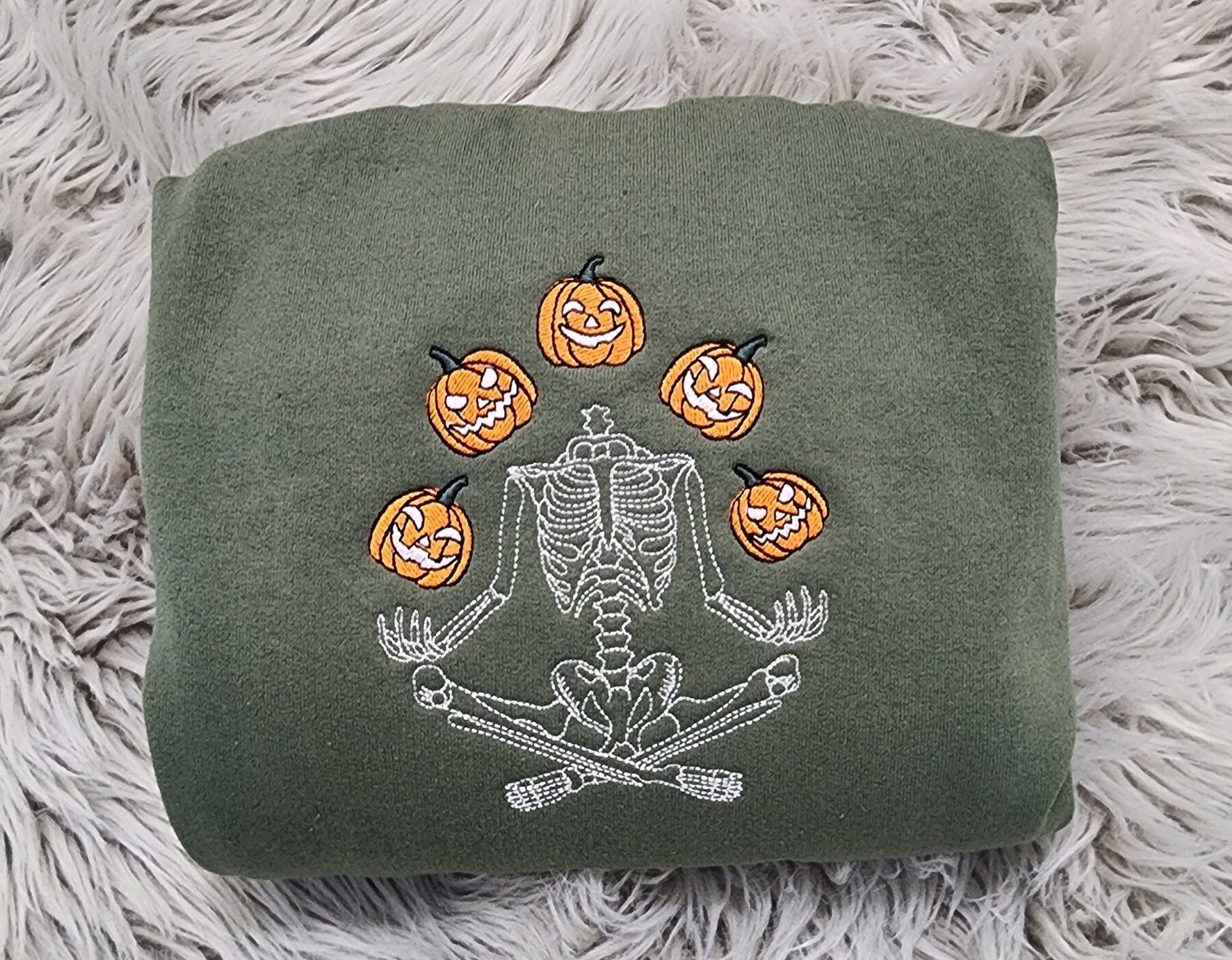 Skeleton Throwing Pumpkin Embroidered Sweatshirt or Hoodie Halloween Apparel image 1