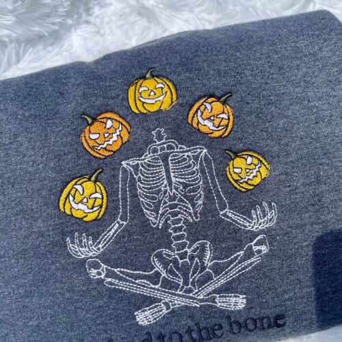 Skeleton Halloween Embroidered Sweatshirt Spooky Crewneck Gift for Her image 0