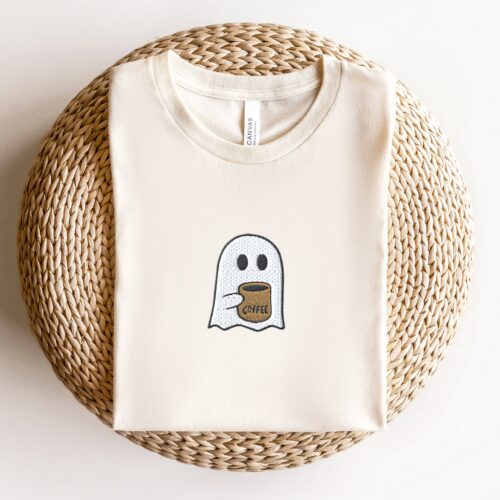 Embroidered Ghost Iced Coffee Tee Halloween Ghost Sweatshirt Comfort Colors Bubbletea Shirt image 0