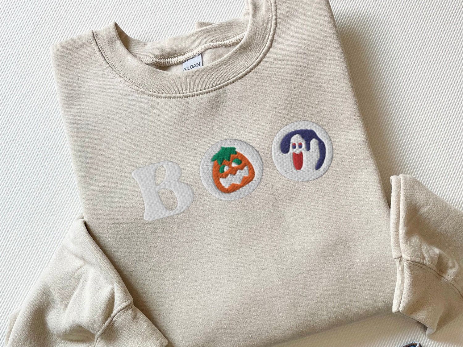 Halloween Boo Embroidered Sweatshirt Spooky Ghost Pumpkin Crewneck Fall Season Halloween Shirt image 5