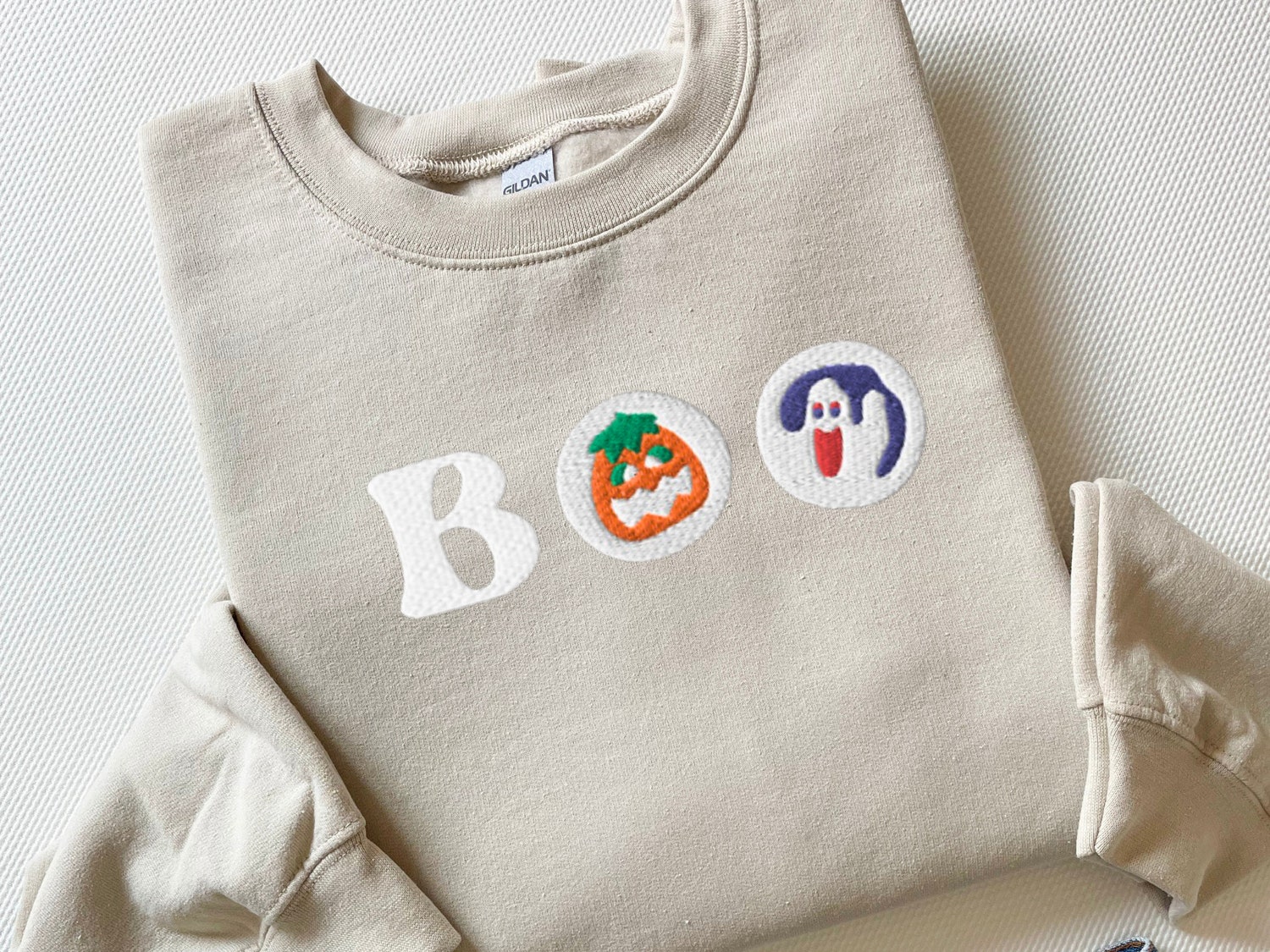 Embroidered Halloween Cookies Sweatshirt Spooky Season Crewneck Ghost Pumpkin Shirt image 1