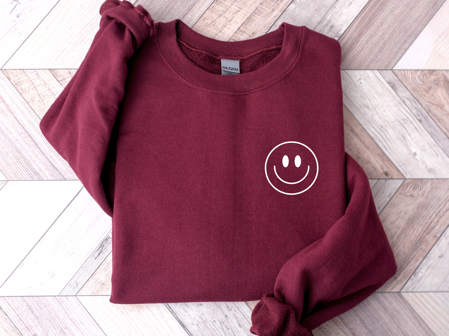 Embroidered Smiley Face Sweatshirt Cute Emoji Sweater Valentine's Day Gift for Him Her image 2