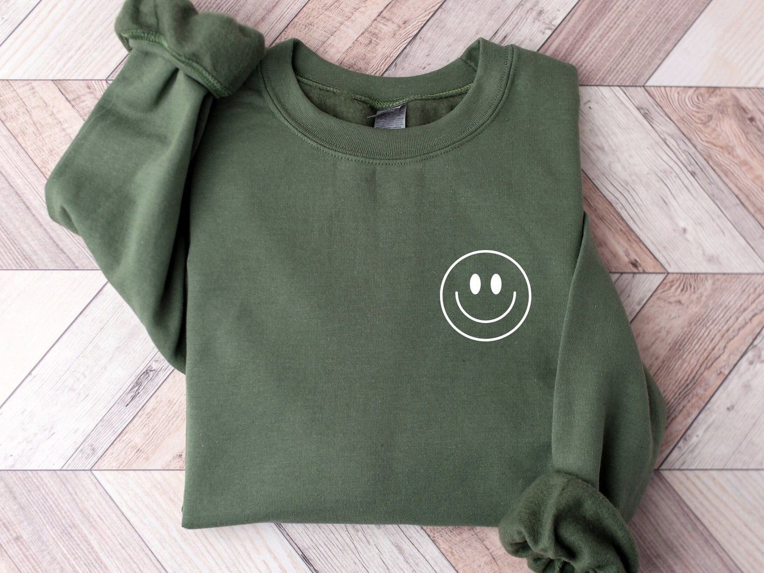 Embroidered Smiley Face Sweatshirt Cute Emoji Sweater Valentine's Day Gift for Him Her image 1