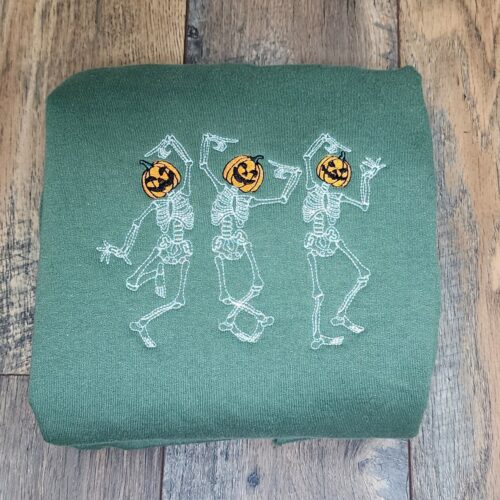 Halloween Dancing Skeletons Embroidery Sweatshirt Pumpkin Face Skeleton Hoodie Option image 0