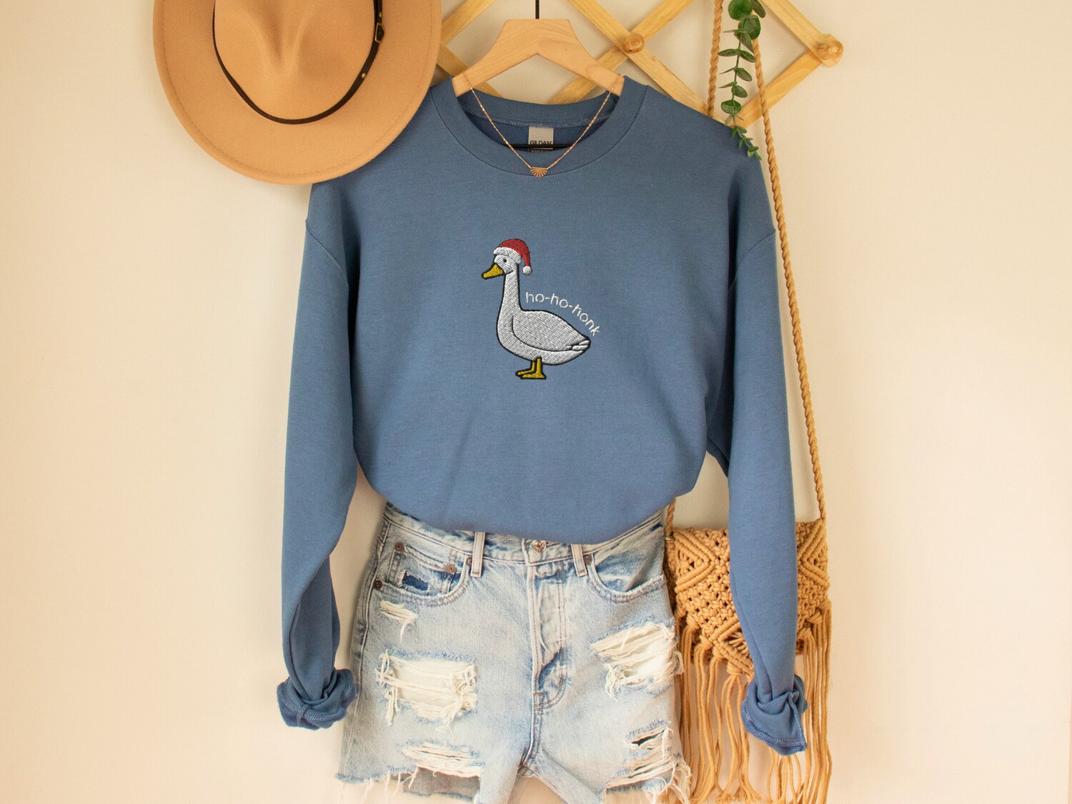 Embroidered Santa Goose Sweatshirt Funny Christmas Goose Shirt Silly Goose Sweater for Holidays image 6