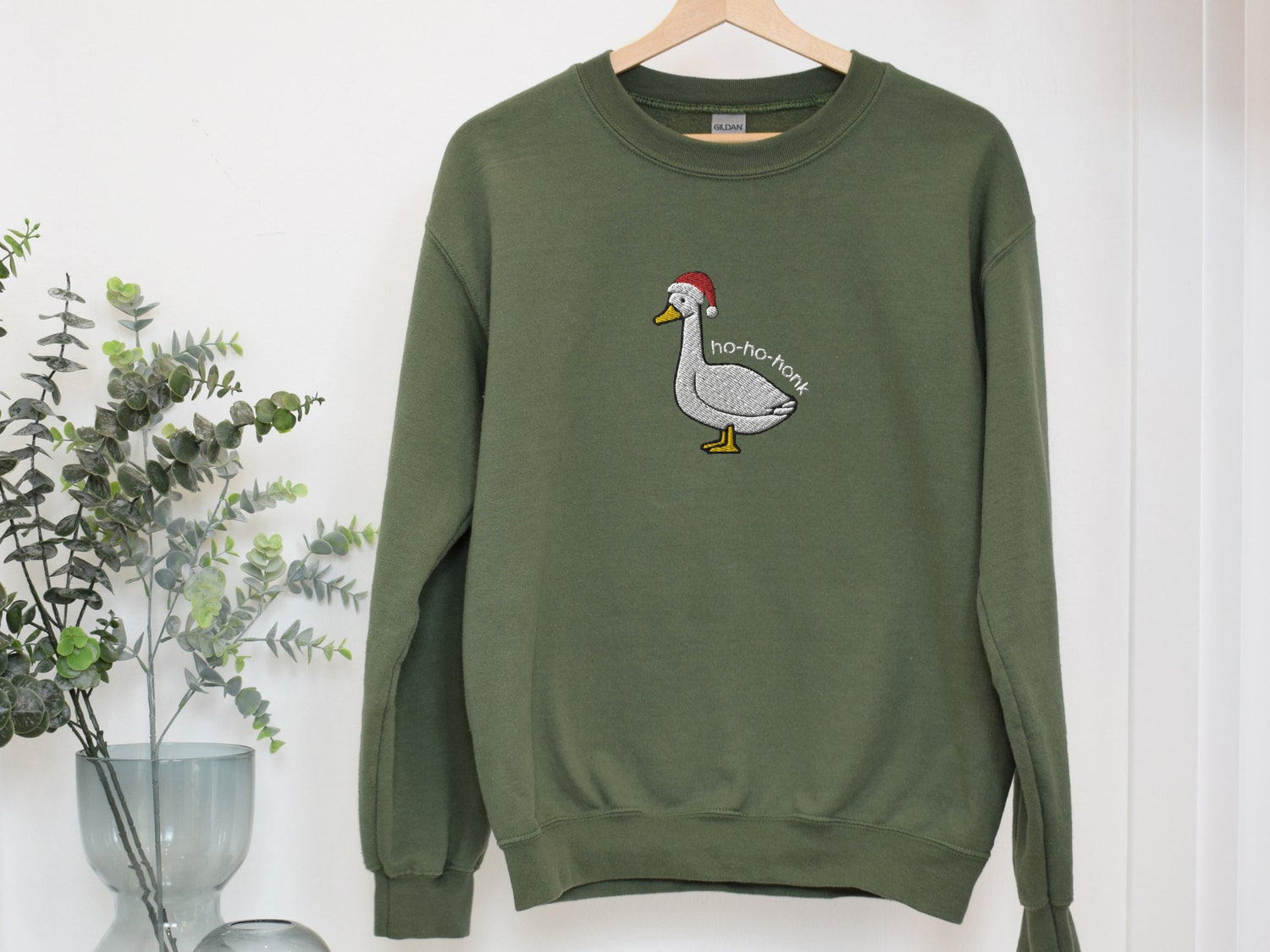 Embroidered Santa Goose Sweatshirt Funny Christmas Silly Goose Shirt Holiday Sweater image 6