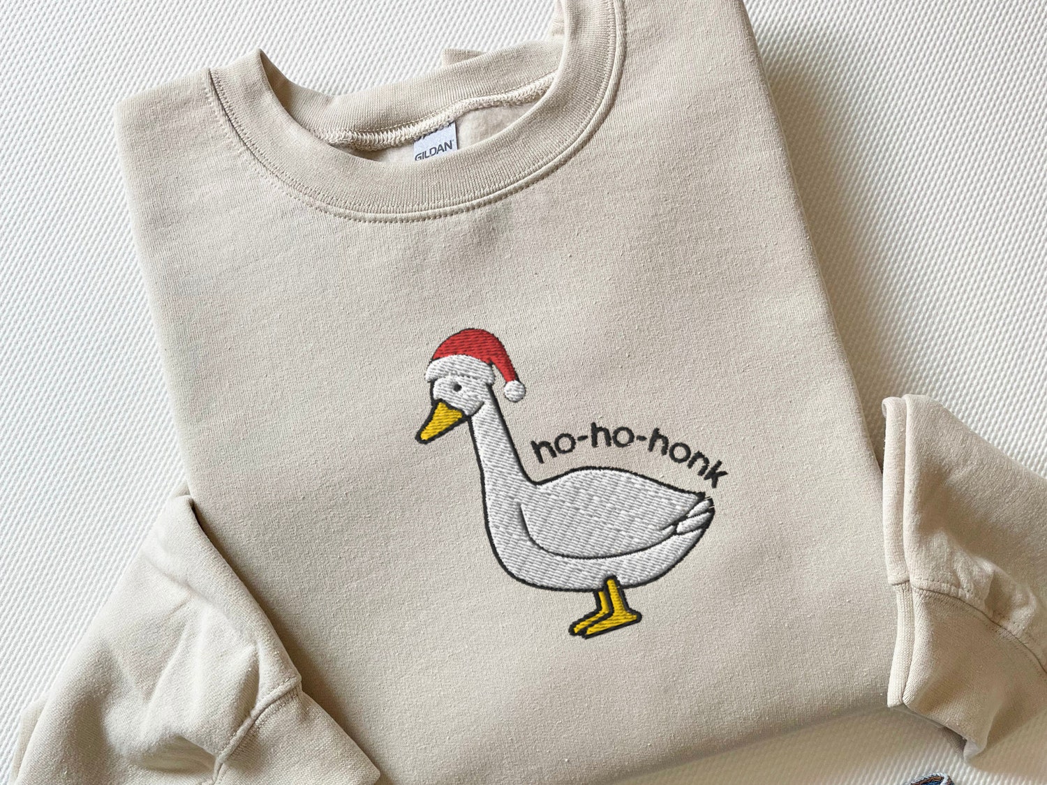 Embroidered Santa Goose Sweatshirt Funny Christmas Silly Goose Shirt Holiday Sweater image 2