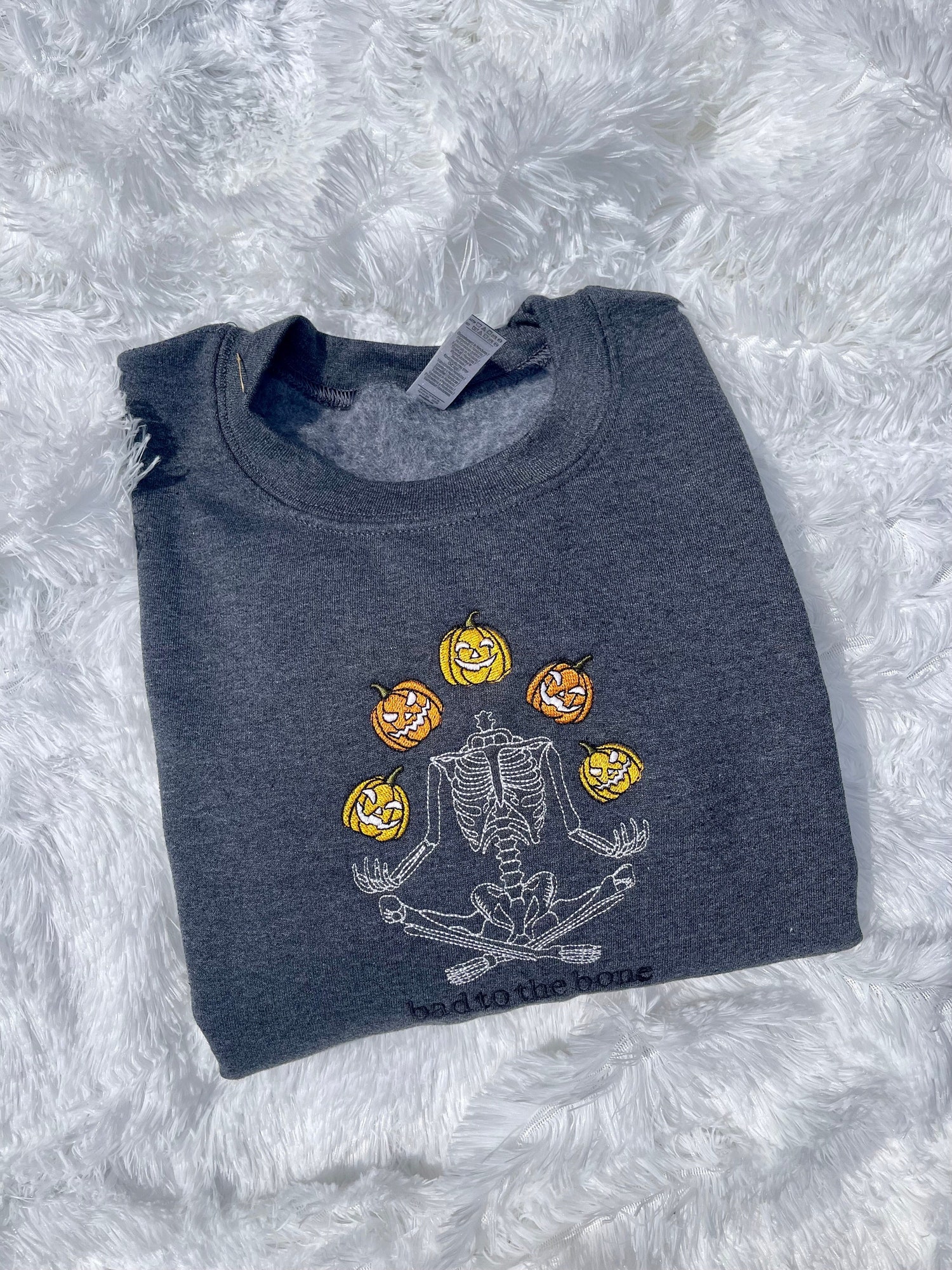 Skeleton Halloween Embroidered Sweatshirt Spooky Crewneck Gift for Her image 2