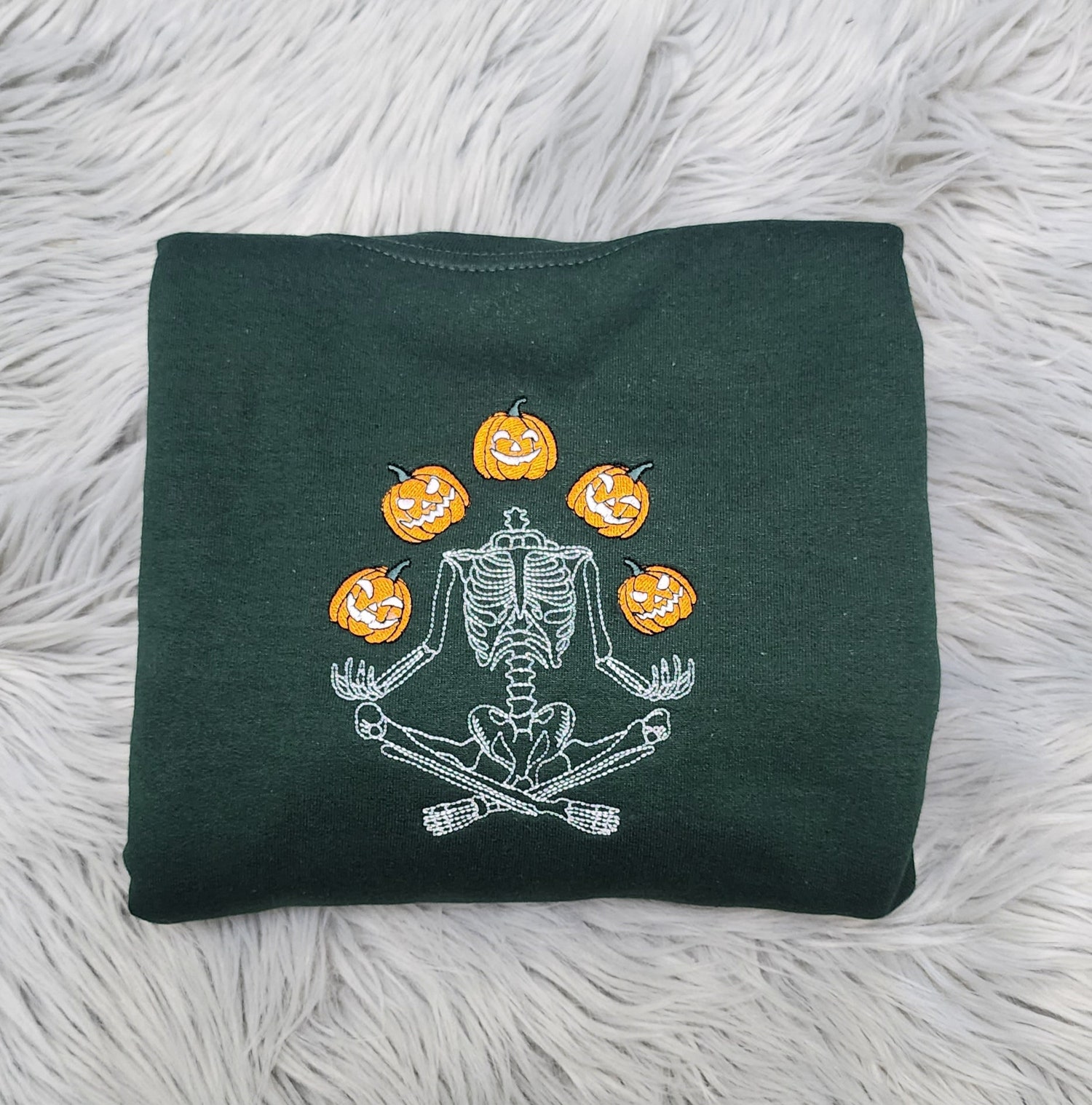 Skeleton Throwing Pumpkin Embroidered Sweatshirt or Hoodie Halloween Apparel image 2