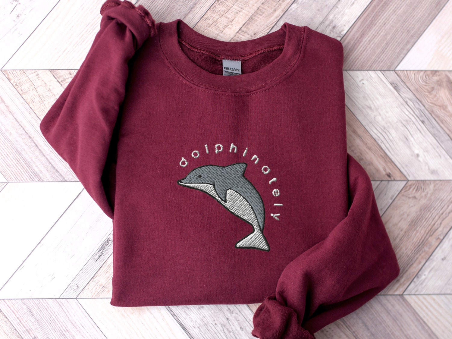 Embroidered Dolphin Sweatshirt Funny Ocean Animal Sweater Dolphin & Whale Shirt image 4